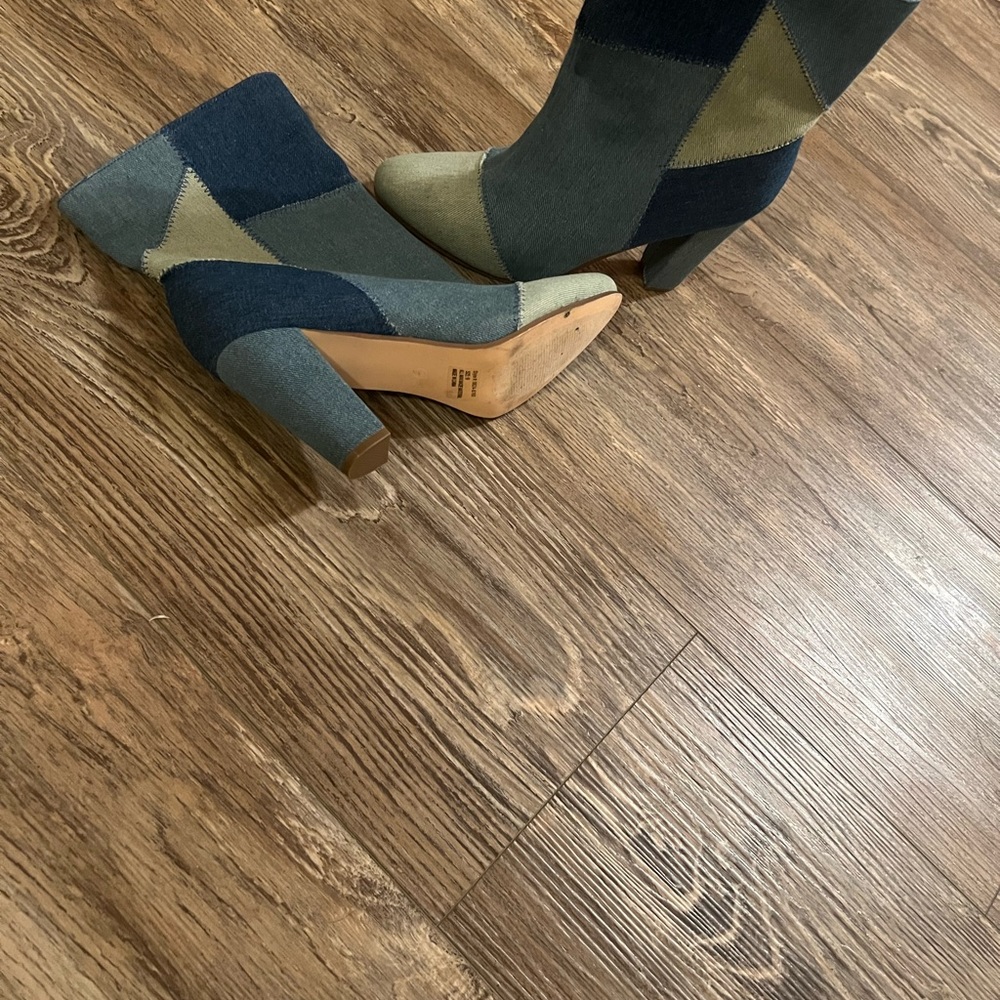 Denim patchwork booties